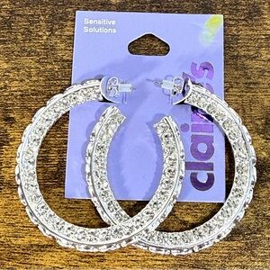 Claire's Sparkling Silver Hoop Earrings NWT